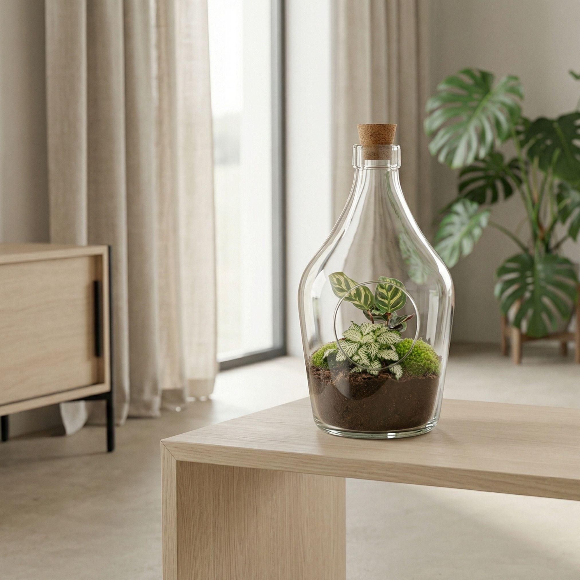 Open terrarium Joss - Calathea Makoyana & Fittonia white Tiger (8720872025407)