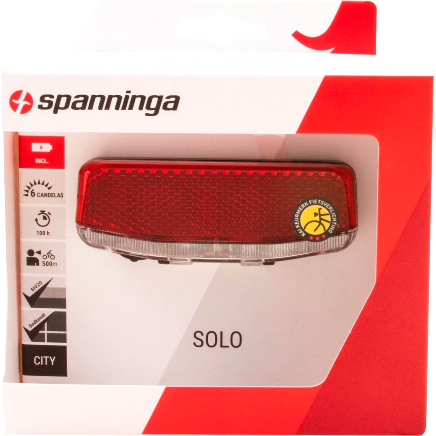 Spanninga achterlicht SOLO XB, batterij, aan/uit