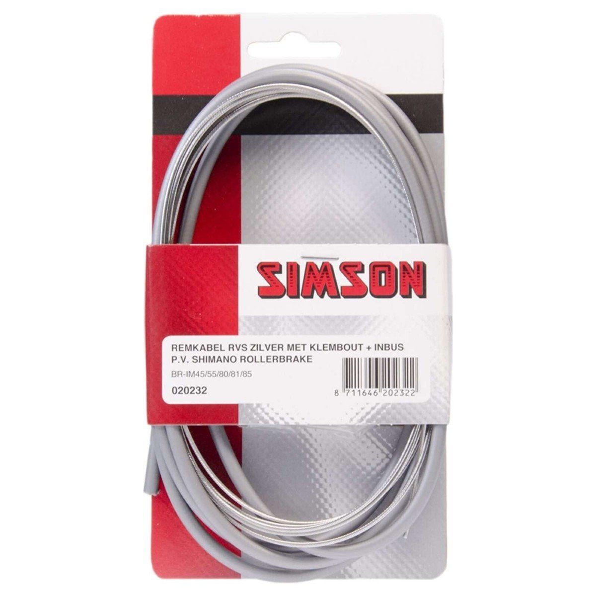 Simson rollerbrake remkabelset compleet grijs op kaart RVS (8711646202322)