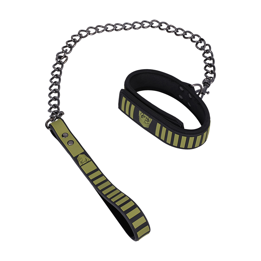Doc johnson Tactische Halsband en Leash - Zwart/Groen (782421088163)