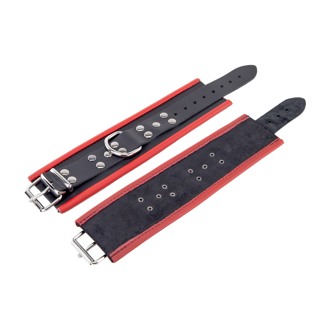 Red leather Leren Handboeien - Rood/Zwart (3701019809703)