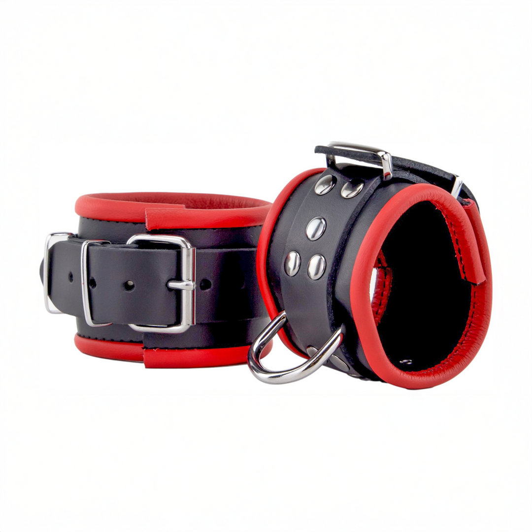 Red leather Leren Handboeien - Rood/Zwart (3701019809703)