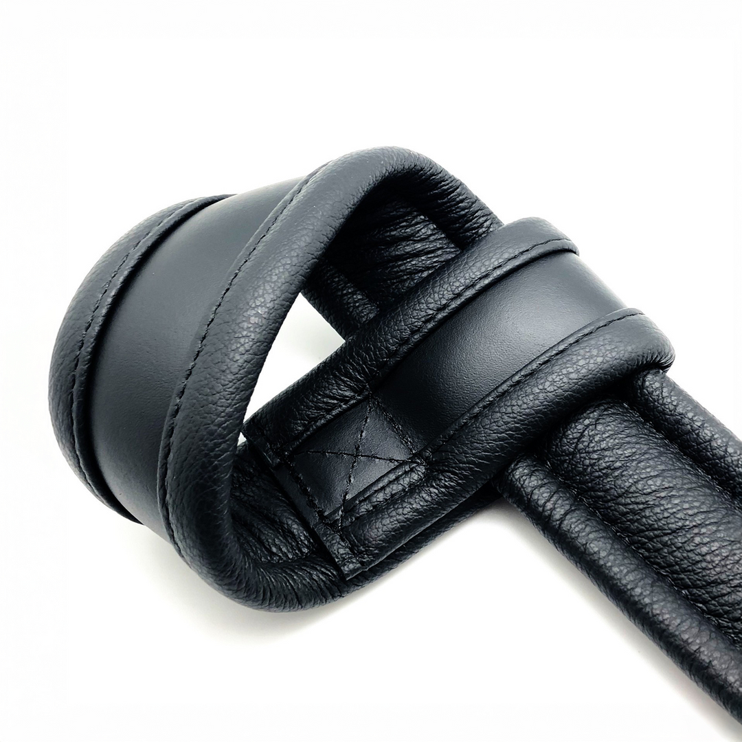Red leather Leren Schorsingshandboeien - Zwart (3701019810334)