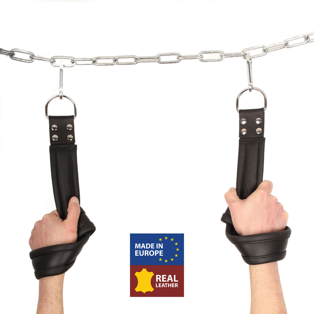 Red leather Leren Schorsingshandboeien - Zwart (3701019810334)