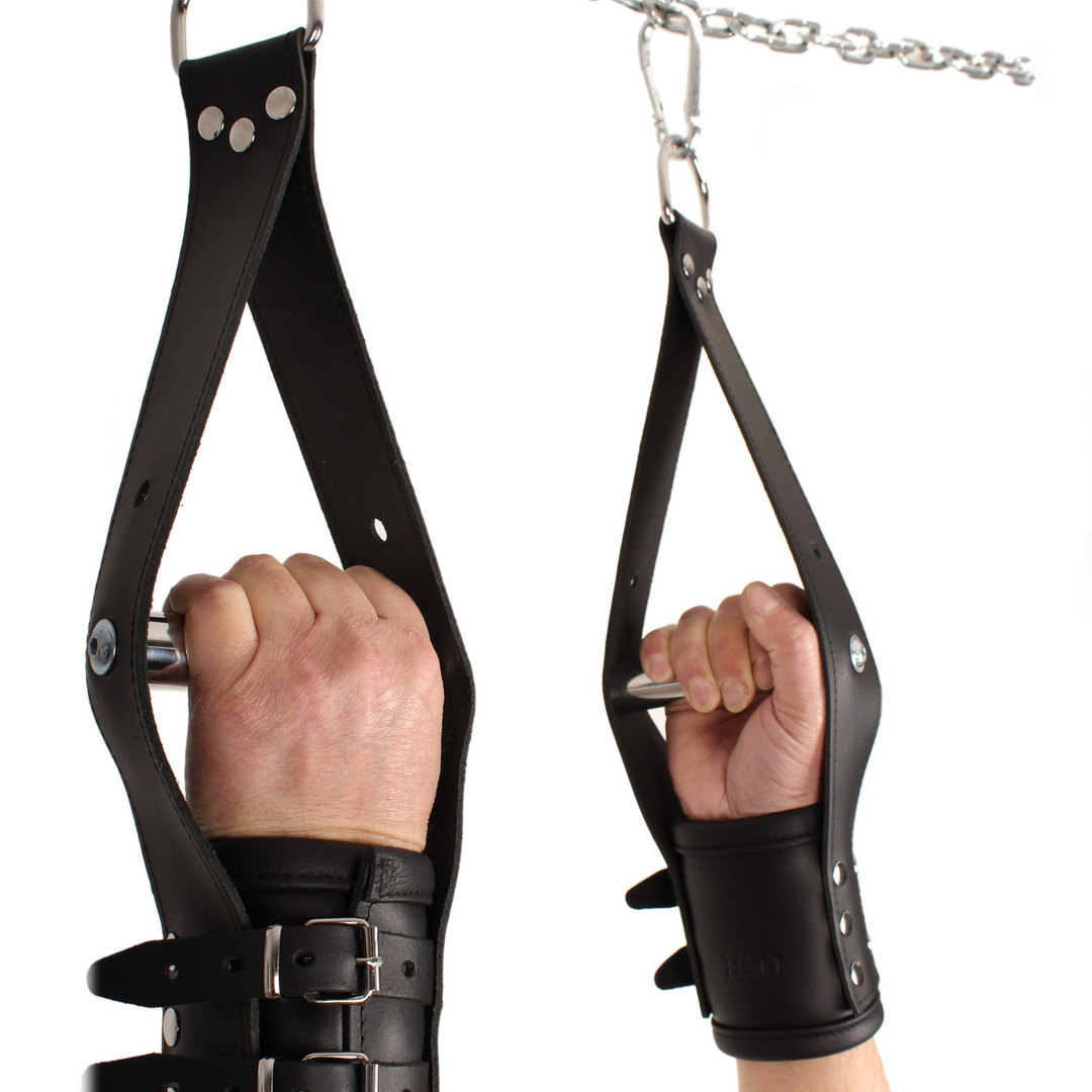 Red leather Deluxe Leren Opschorting Handboeien - Zwart (3701019810341)