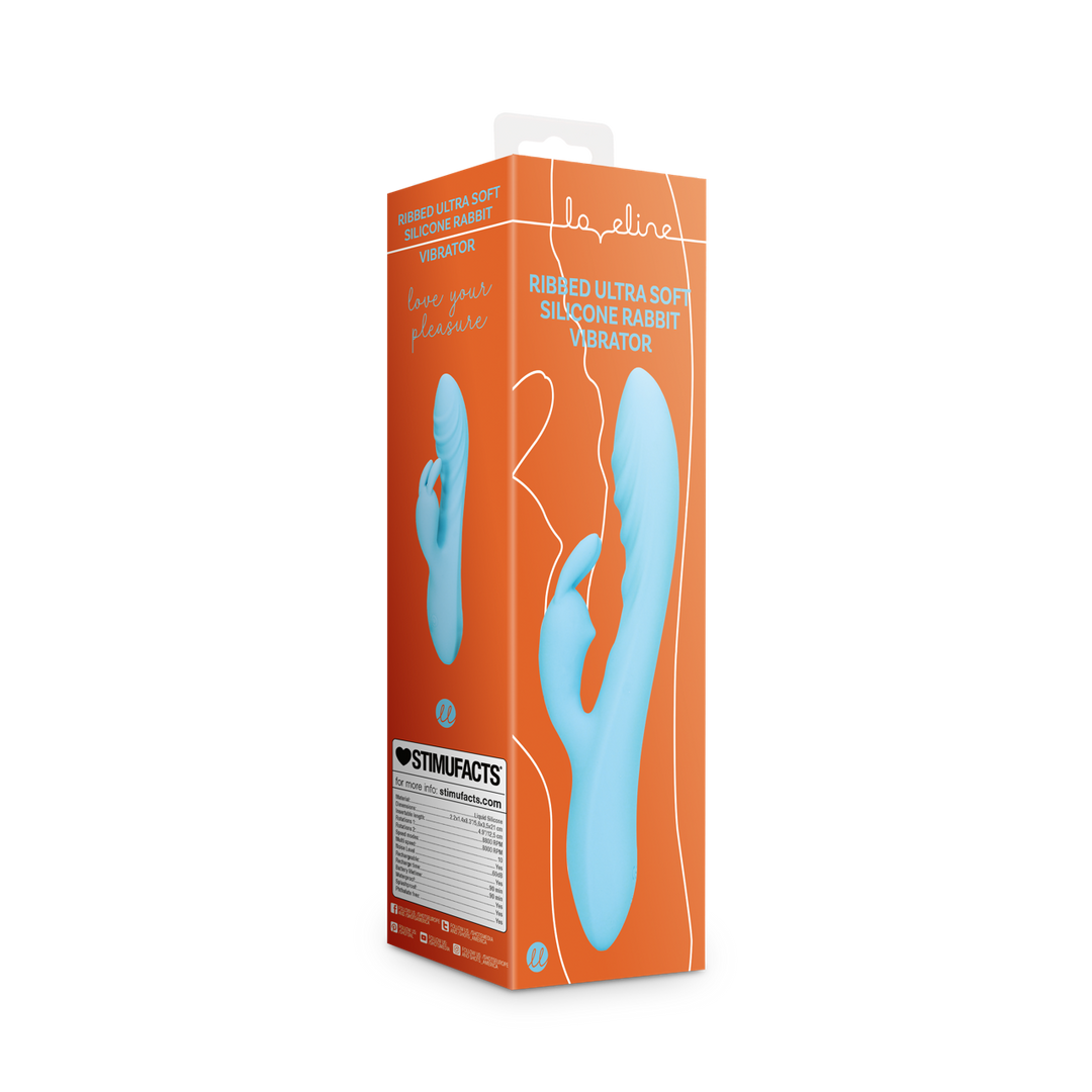 Loveline by shots Geribbelde Ultra Zachte Siliconen Konijn Vibrator - Glaciaal Blauw (8714273051516)