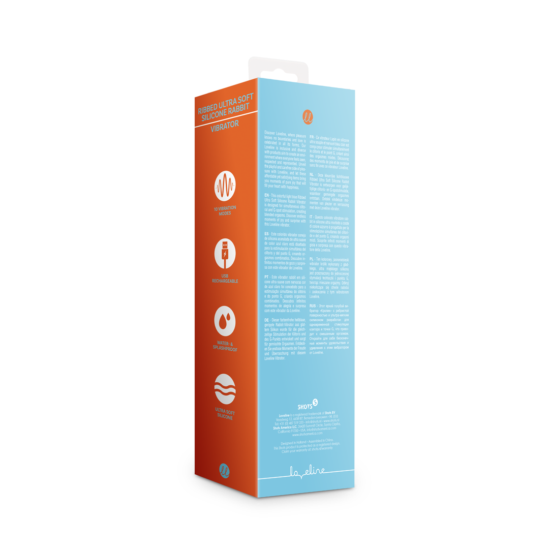 Loveline by shots Geribbelde Ultra Zachte Siliconen Konijn Vibrator - Glaciaal Blauw (8714273051516)