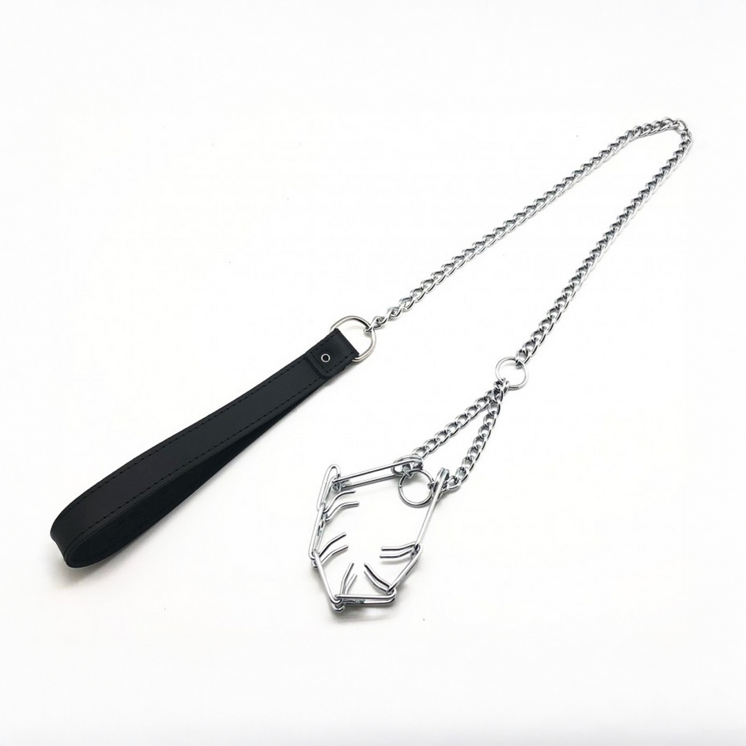 Red leather Leiband met Choker voor Penis - Zwart/Zilver (3701019810617)