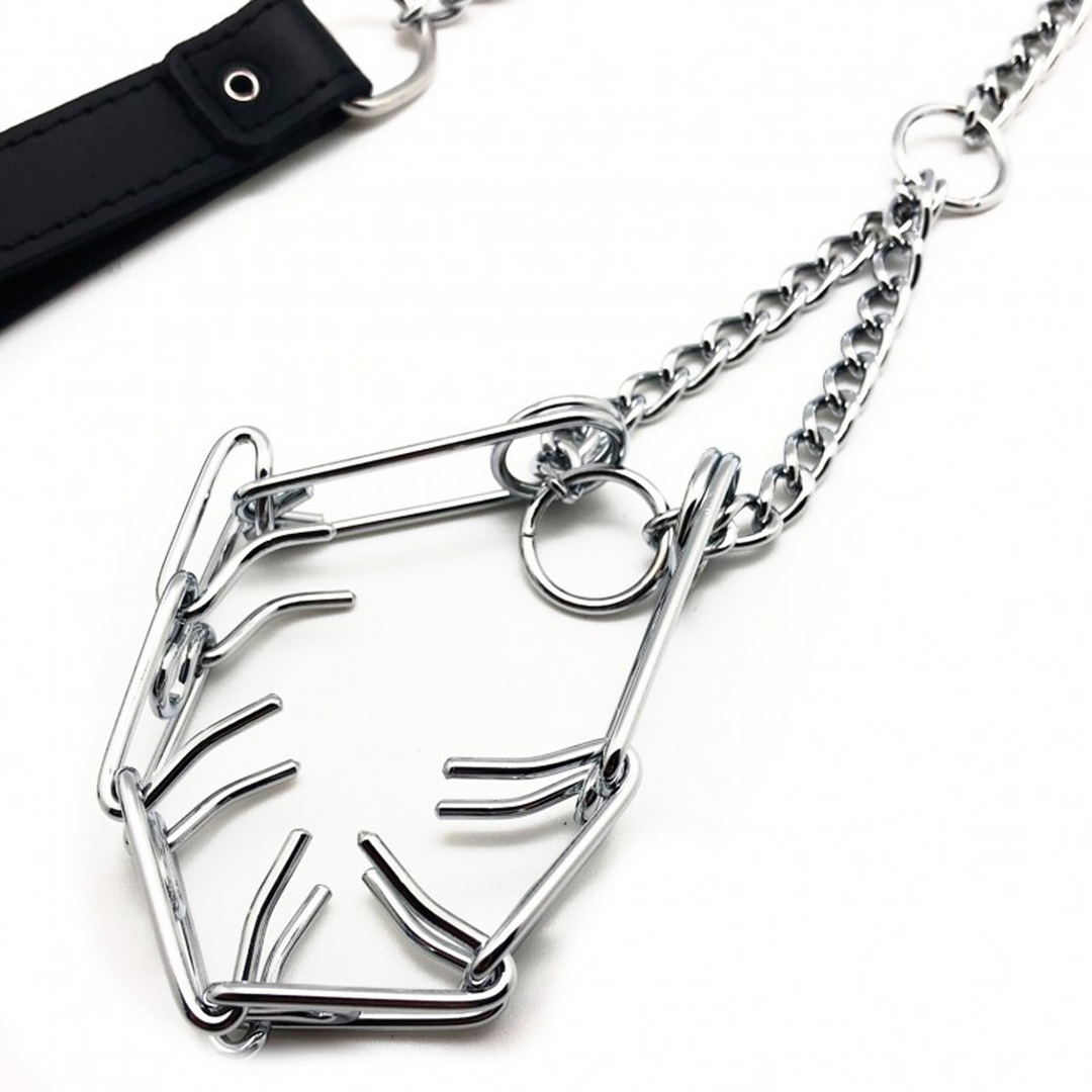 Red leather Leiband met Choker voor Penis - Zwart/Zilver (3701019810617)