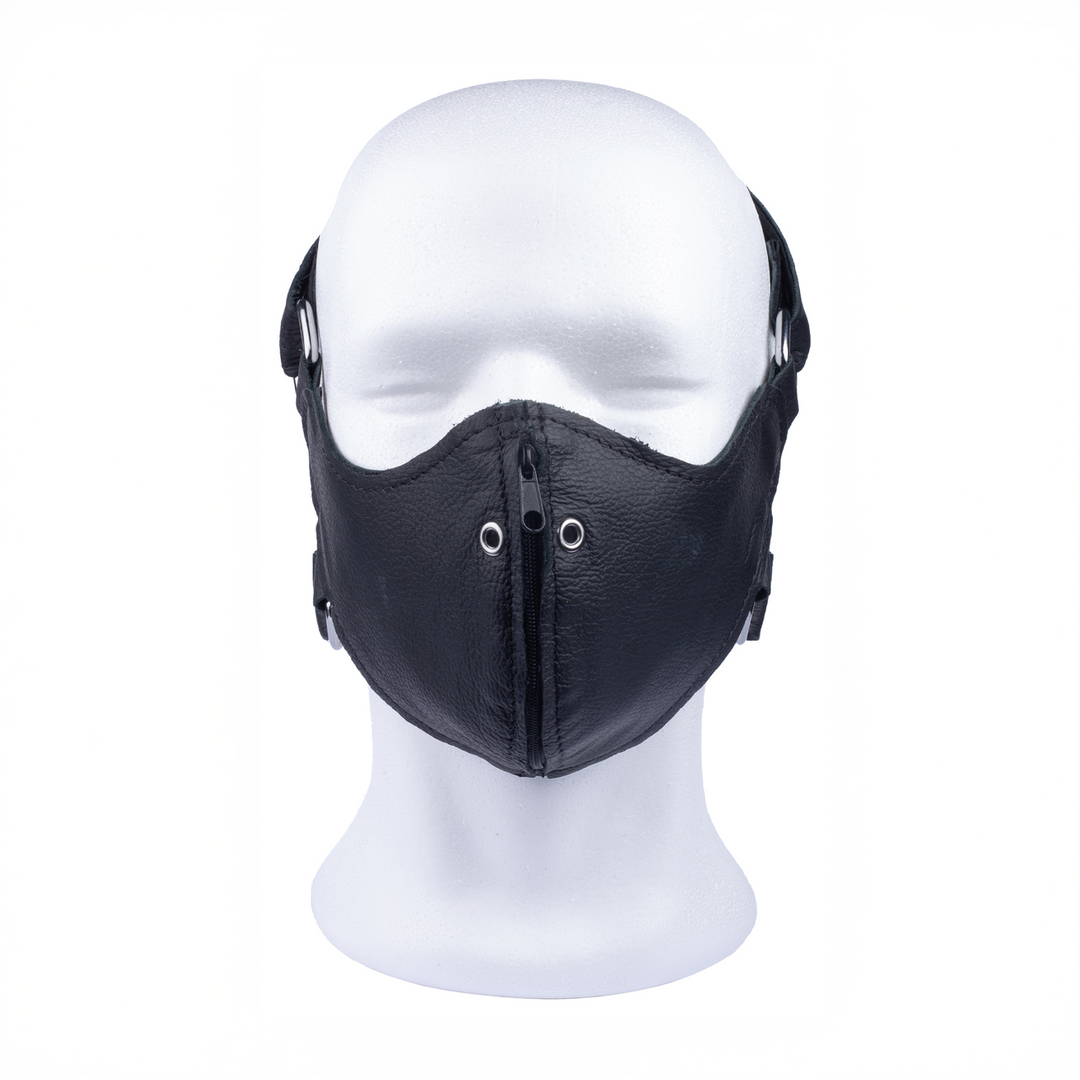 Red leather Leren Masker met Rits - Zwart (3662811296835)