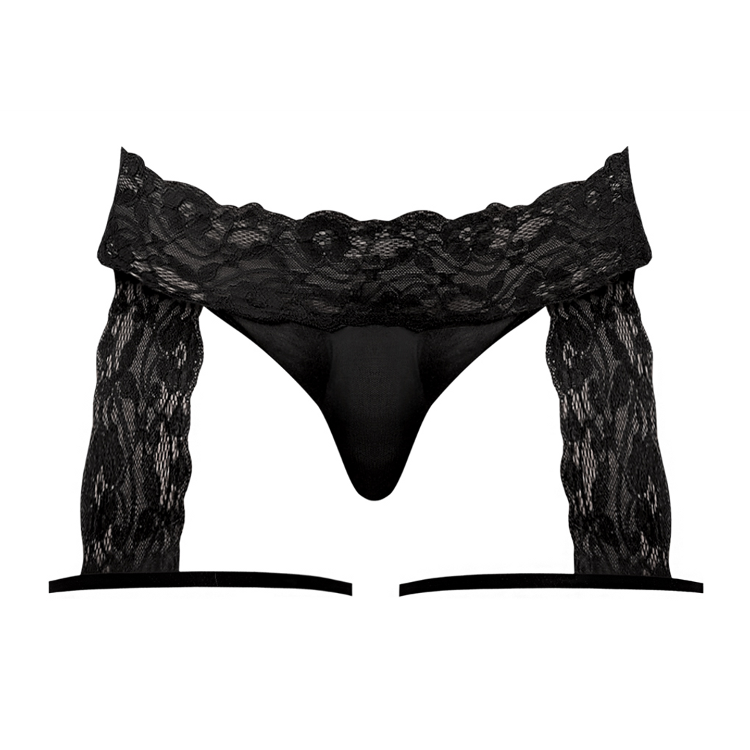 Male power G-String Garter Short - S/M - Zwart (845830058353)