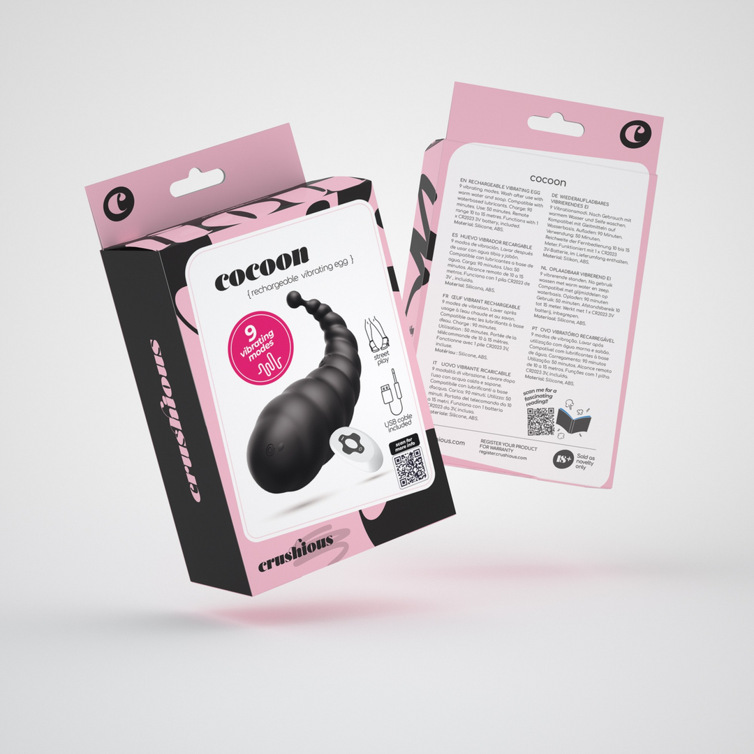 Crushious Cocoon - Oplaadbaar Vibrerend Ei met Afstandsbediening - Zwart (7403254157989)
