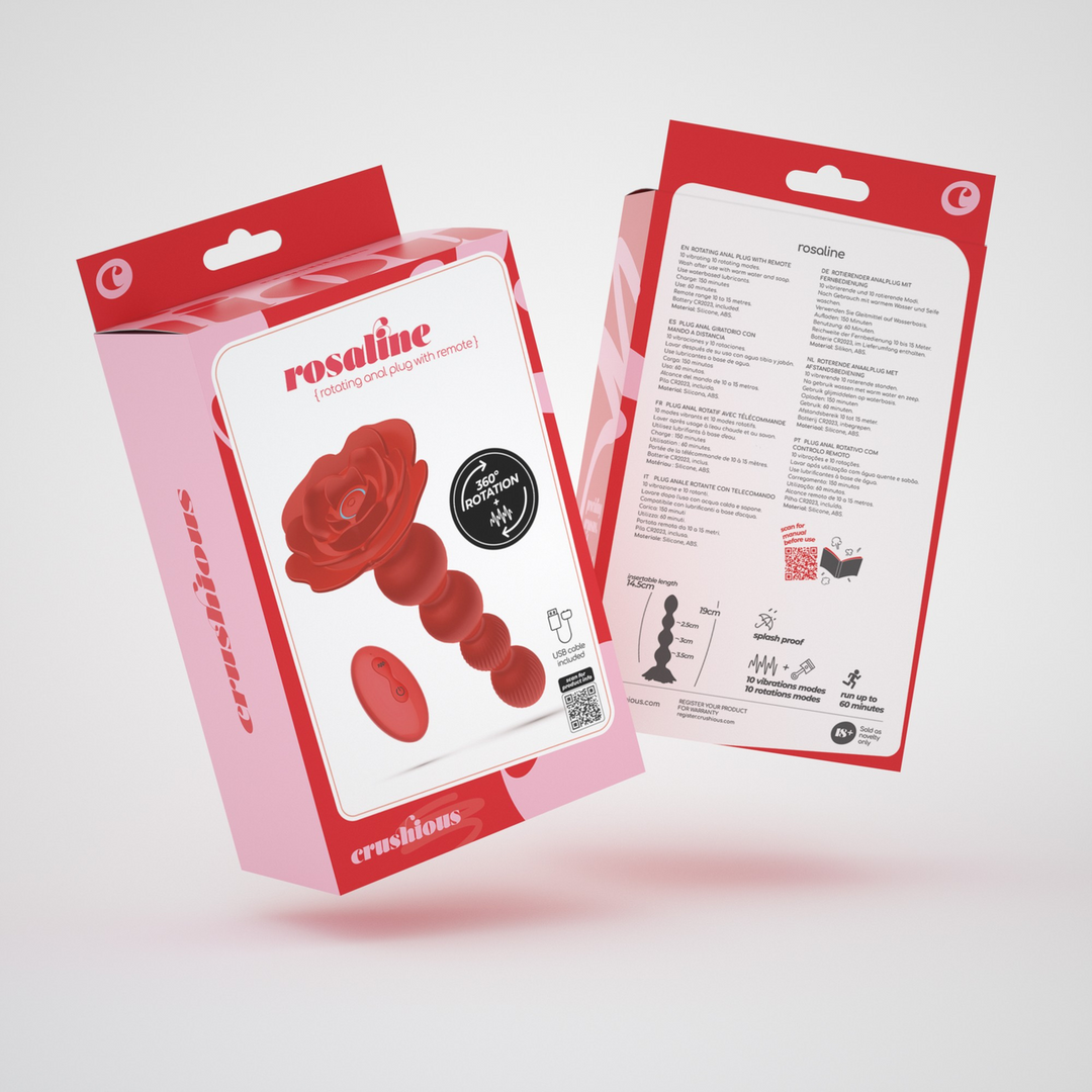 Crushious Rosaline - Draaibare Anale Rozenplug met Afstandsbediening - Rood (7403254158894)