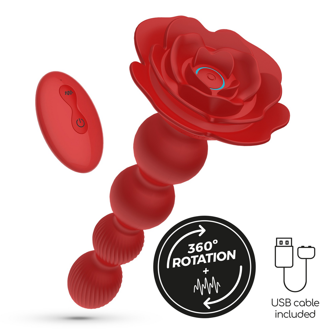 Crushious Rosaline - Draaibare Anale Rozenplug met Afstandsbediening - Rood (7403254158894)