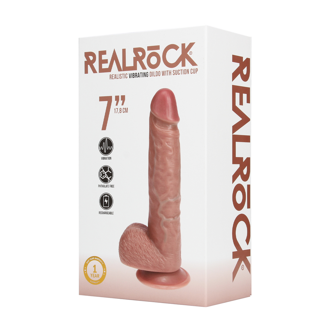 Realrock by shots Vibrerende Reguliere Rechte Penis met Ballen - 7 / 18 cm - Tan (8714273041739)