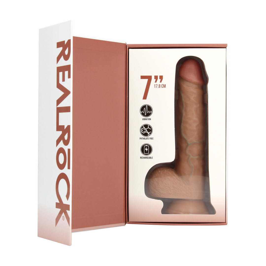 Realrock by shots Vibrerende Reguliere Rechte Penis met Ballen - 7 / 18 cm - Tan (8714273041739)