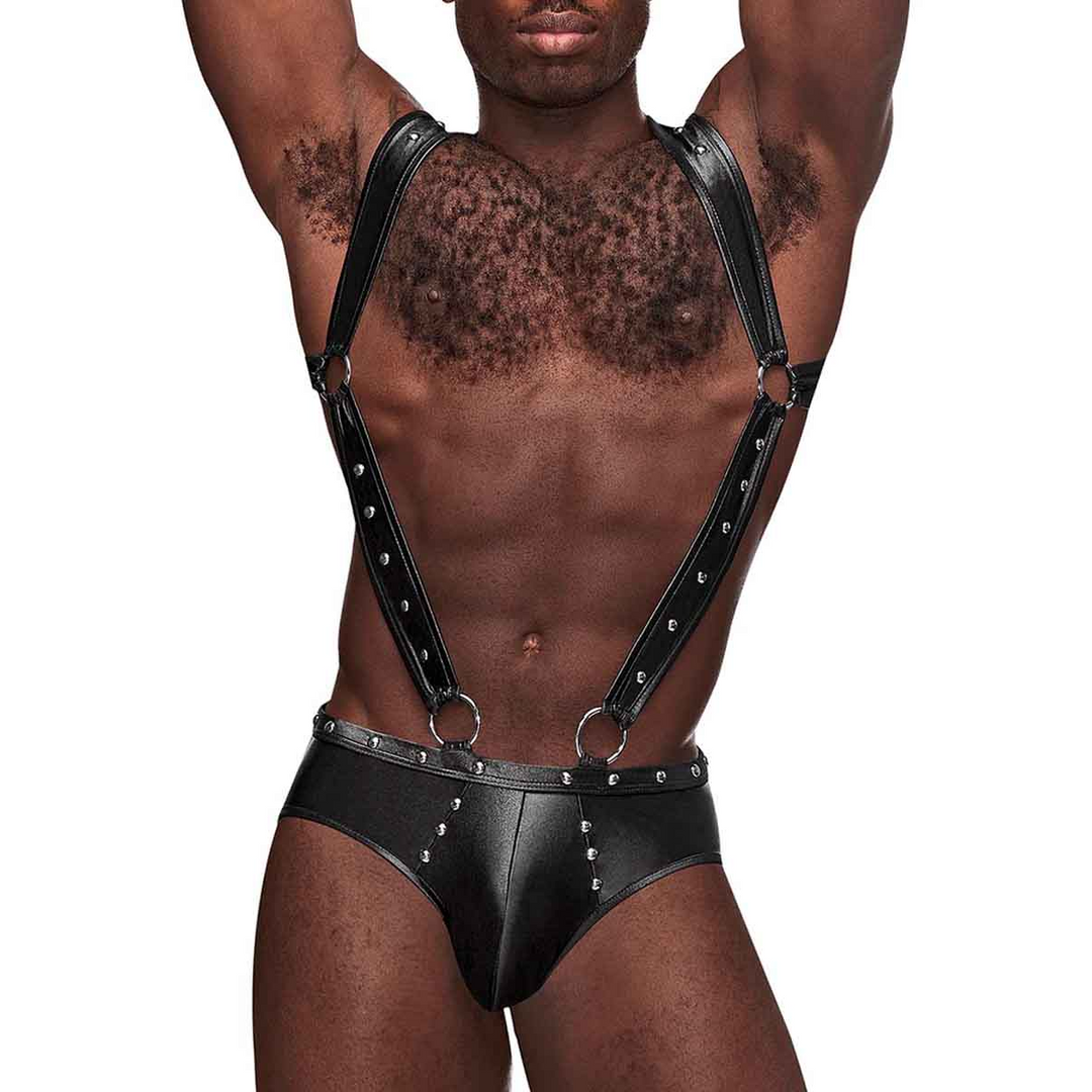 Male power Uranus - Harness Style Open Back Jock Briefs met Suspender Straps - L/XL - Zwart (845830085878)