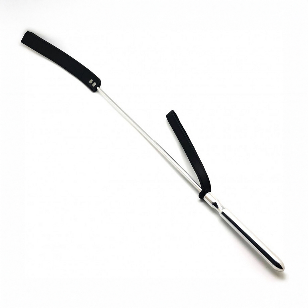 Red leather Whip - Metaal en Leer - 70,5 cm - Zwart/Zilver (3701019810532)