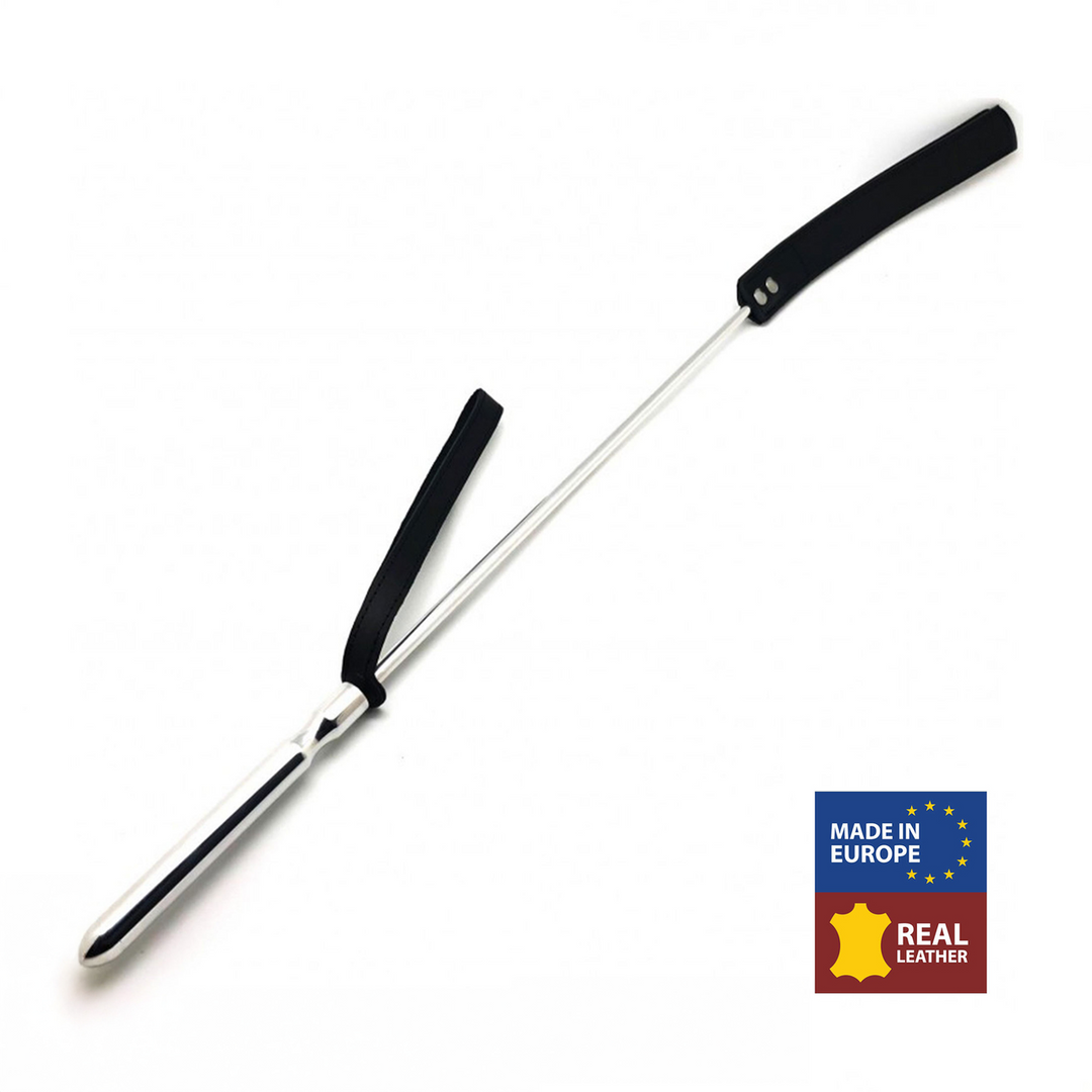 Red leather Whip - Metaal en Leer - 70,5 cm - Zwart/Zilver (3701019810532)