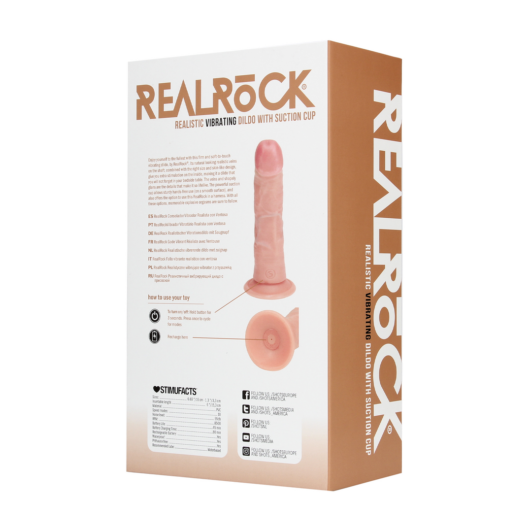 Realrock by shots Vibrerende Regelmatige Gebogen Dildo - 6 / 15,5 cm - Vlees (8714273041685)