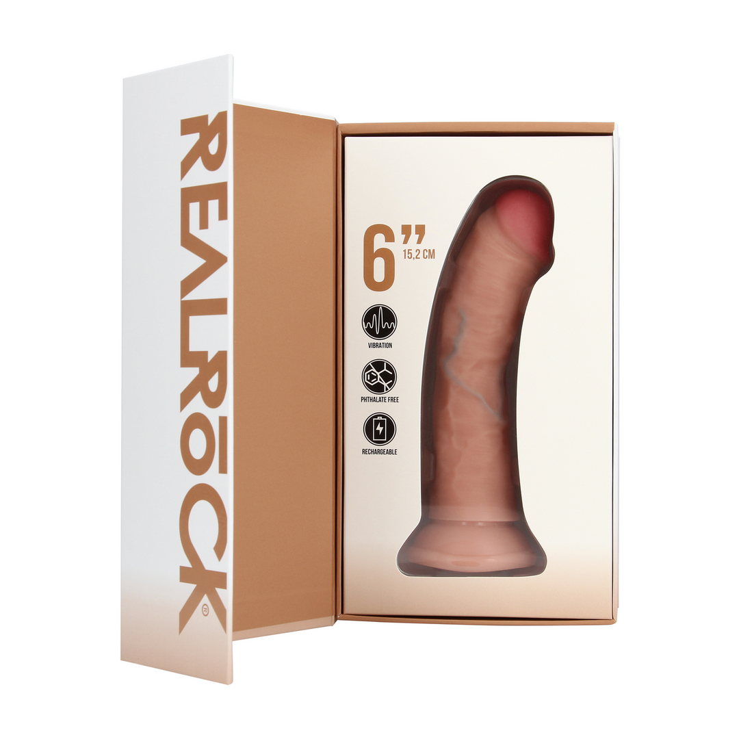 Realrock by shots Vibrerende Regelmatige Gebogen Dildo - 6 / 15,5 cm - Vlees (8714273041685)