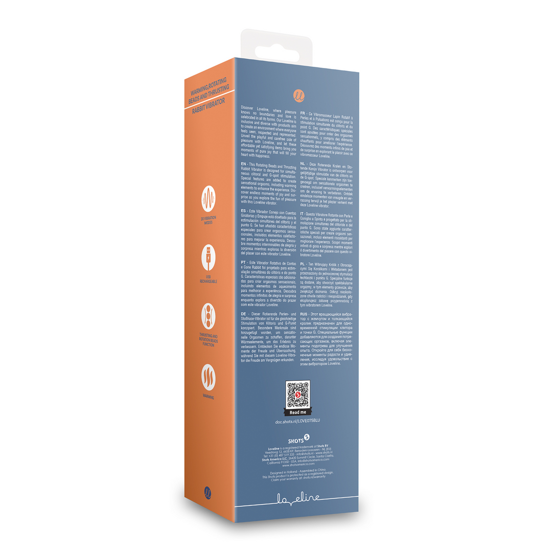 Loveline by shots Warmende Draaibare Kralen en Duwende Konijnen Vibrator - Blauw Nova (8714273049063)