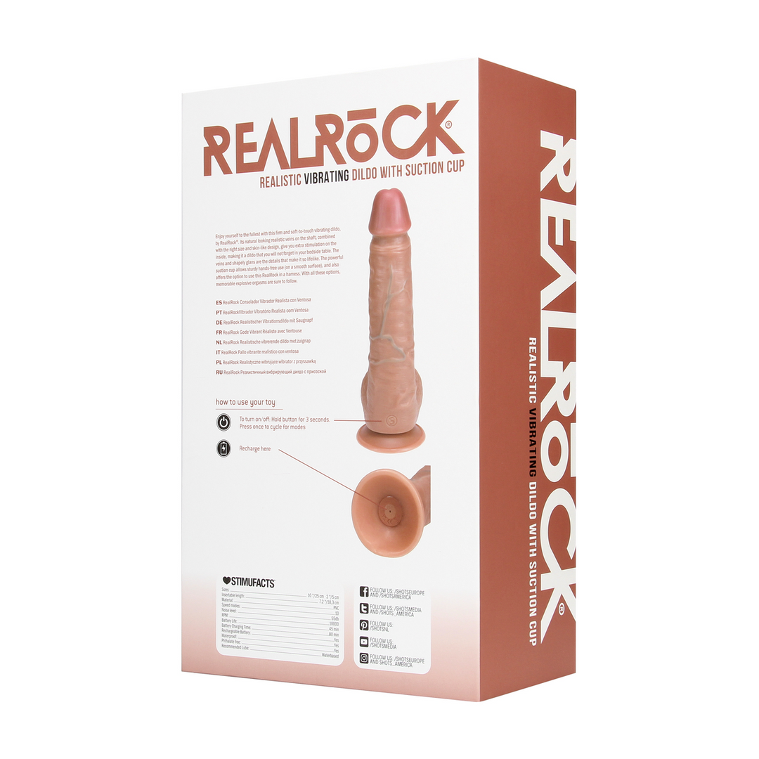 Realrock by shots Vibrating Regular Straight Cock with Balls - 9 / 23 cm - Tan (8714273041753)