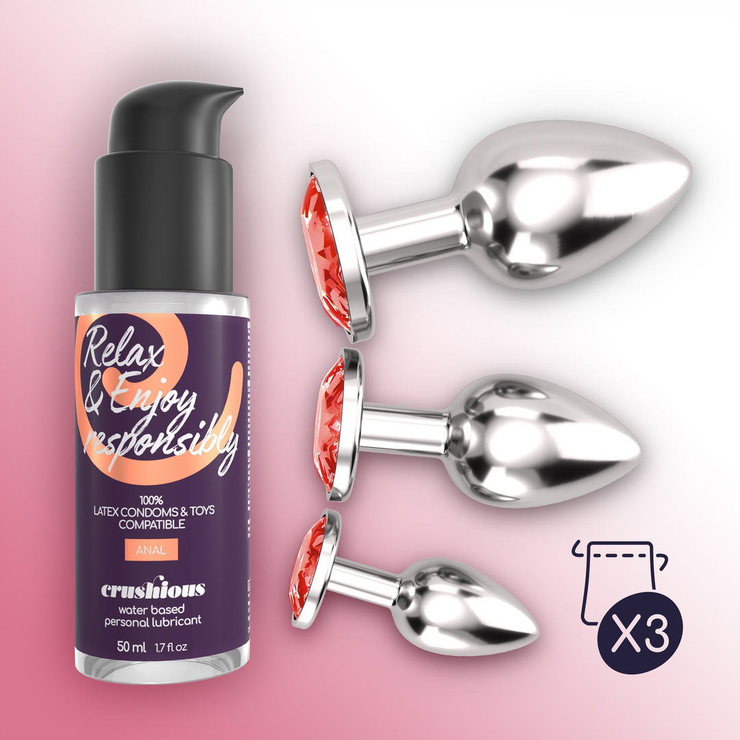 Crushious Bijou - Anal Wet Train Trio - 3 Jewel Plugs - Rood (7403254151048)