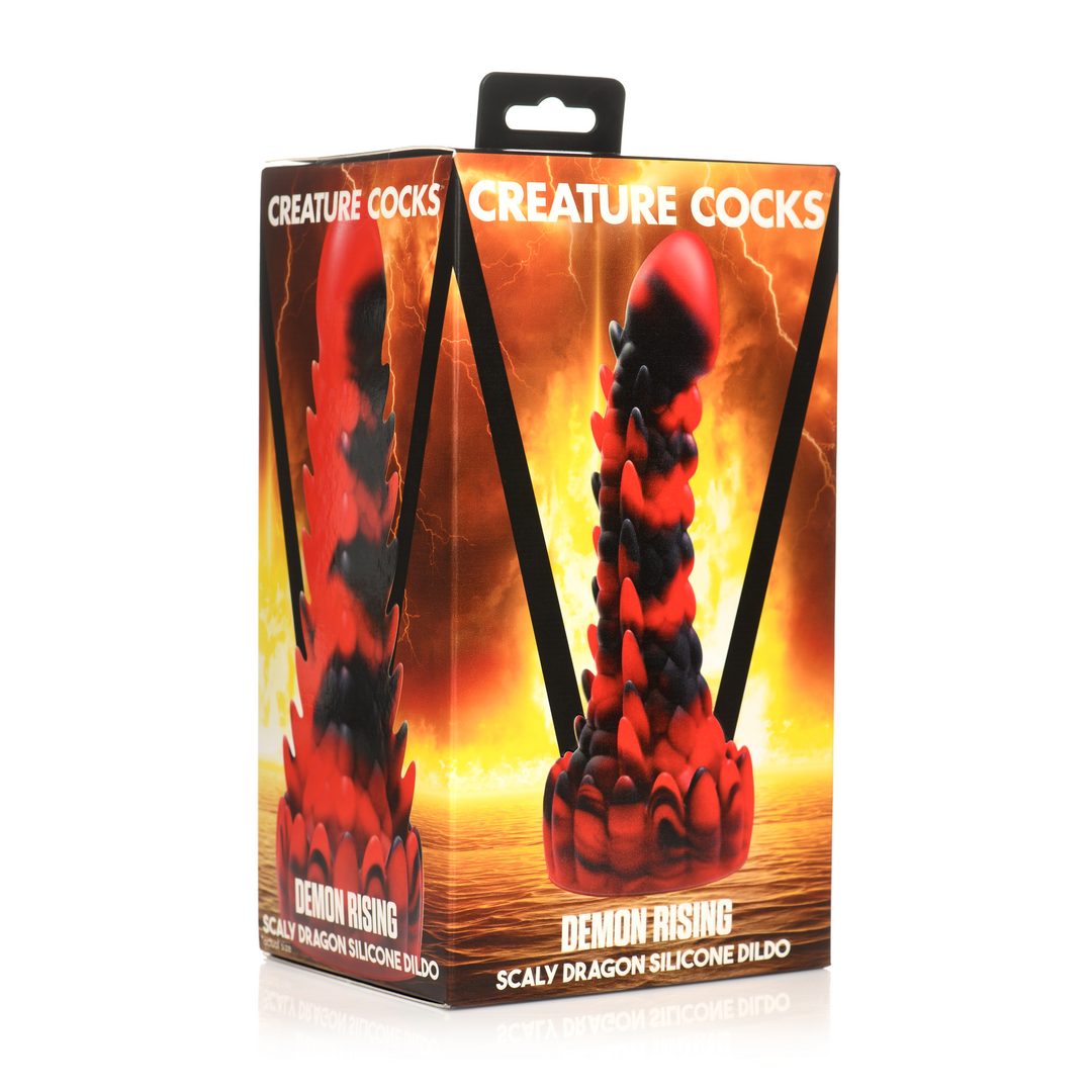 Xr brands Demon Rising - Schubben Draak Siliconen Dildo - Rood/Zwart (848518052995)