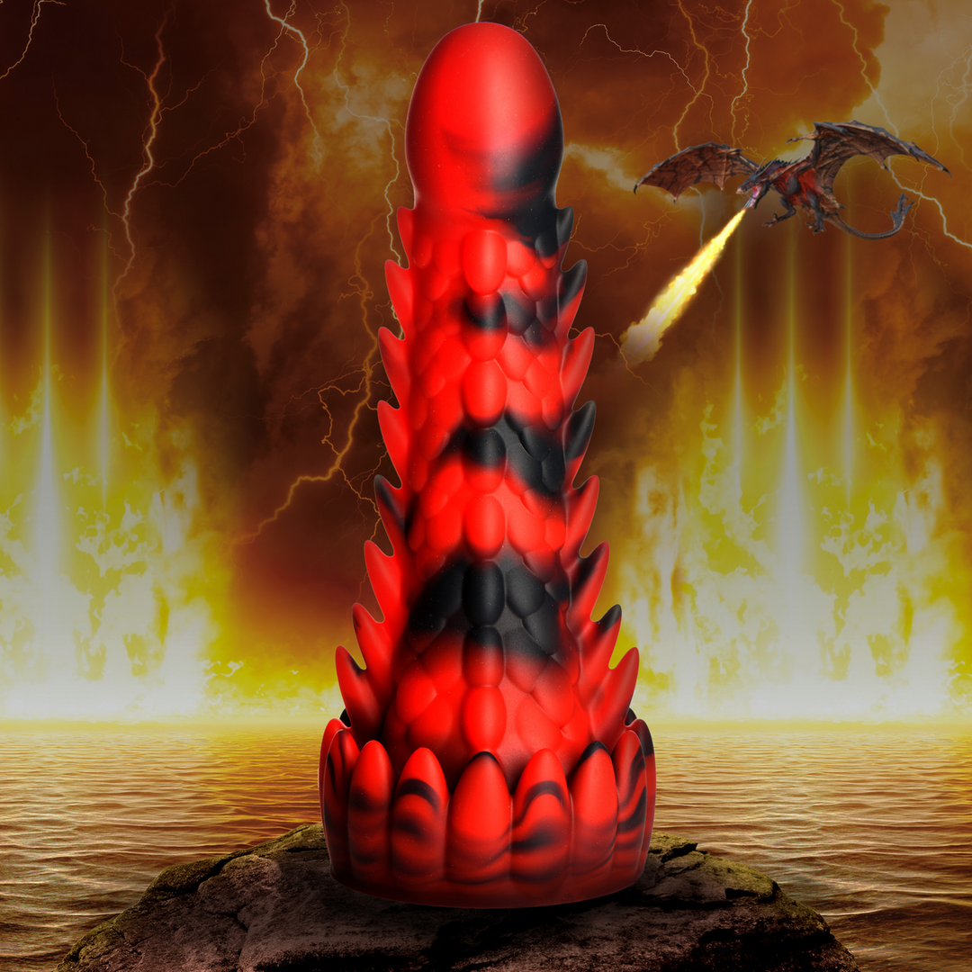 Xr brands Demon Rising - Schubben Draak Siliconen Dildo - Rood/Zwart (848518052995)