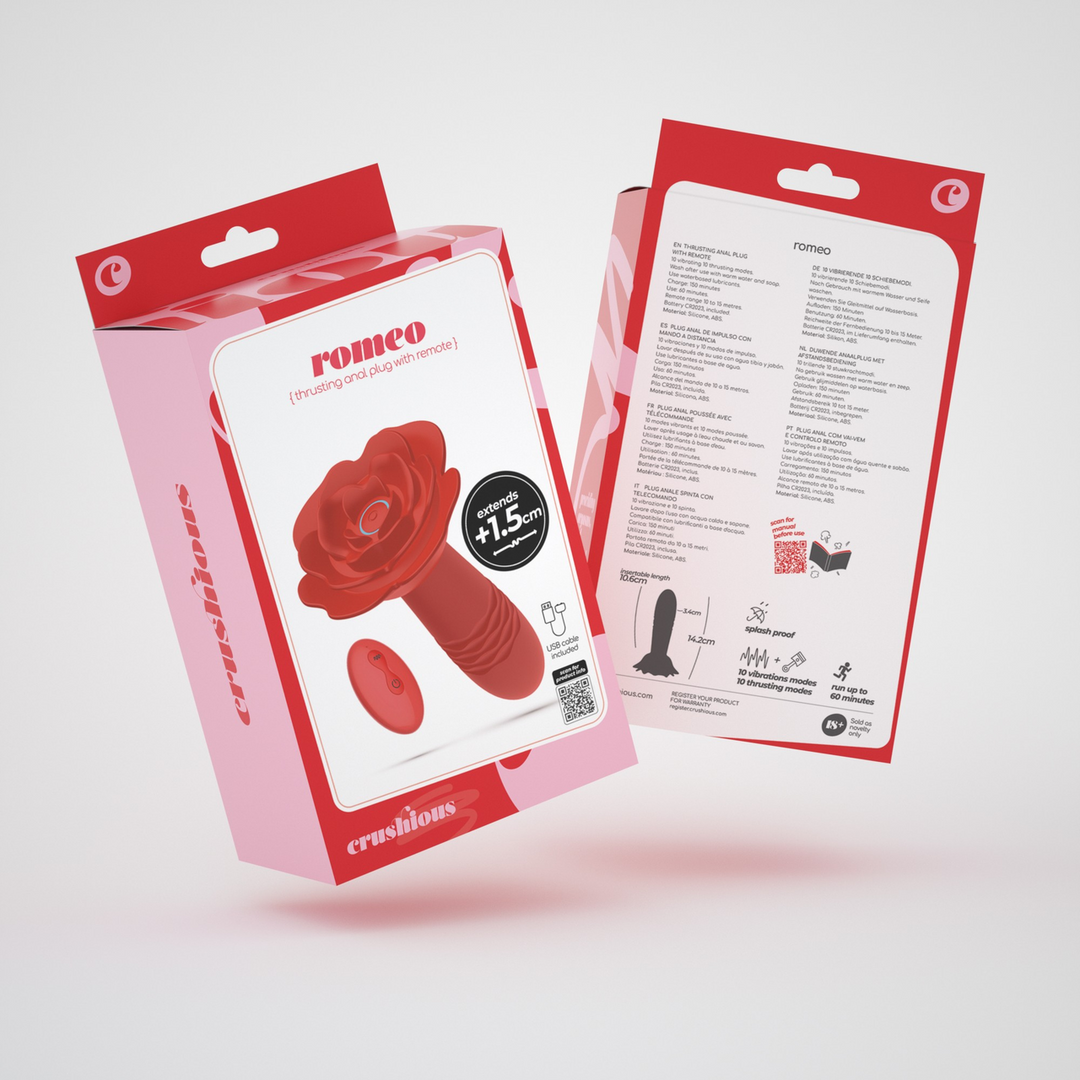 Crushious Romeo - Duwende Anale Rozenplug met Afstandsbediening - Rood (7403254158887)