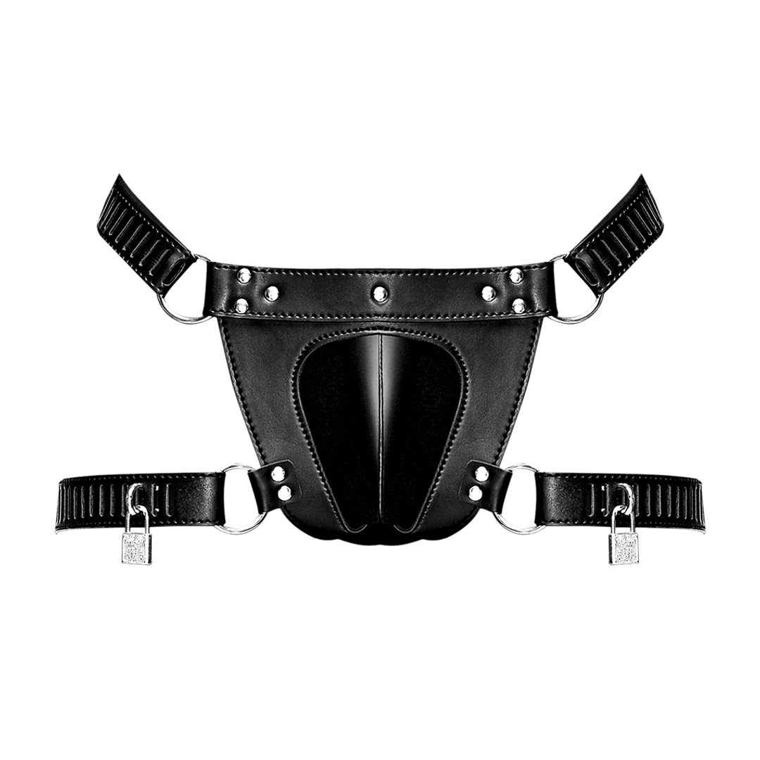Male power Scorpio - Imitatieleren Chastity Thong - One Size - Zwart (845830085977)