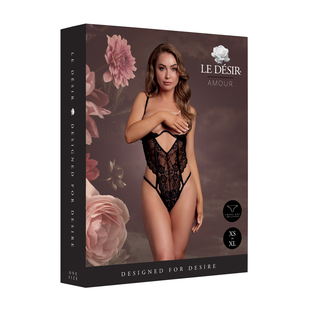 Le désir by shots Body met open cups van kant, beugel en verstelbare schuivers - Zwart (8714273043795)