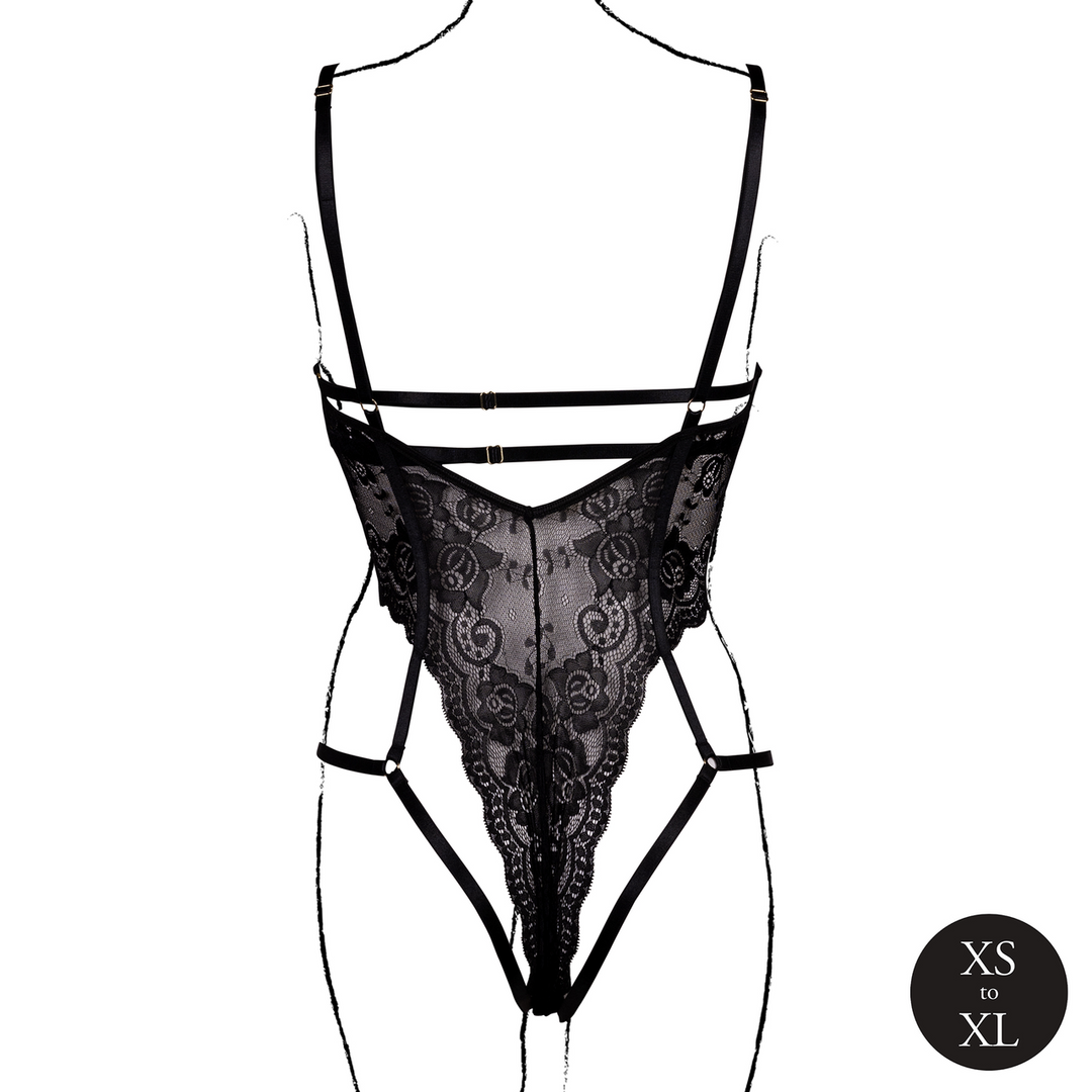 Le désir by shots Body met open cups van kant, beugel en verstelbare schuivers - Zwart (8714273043795)