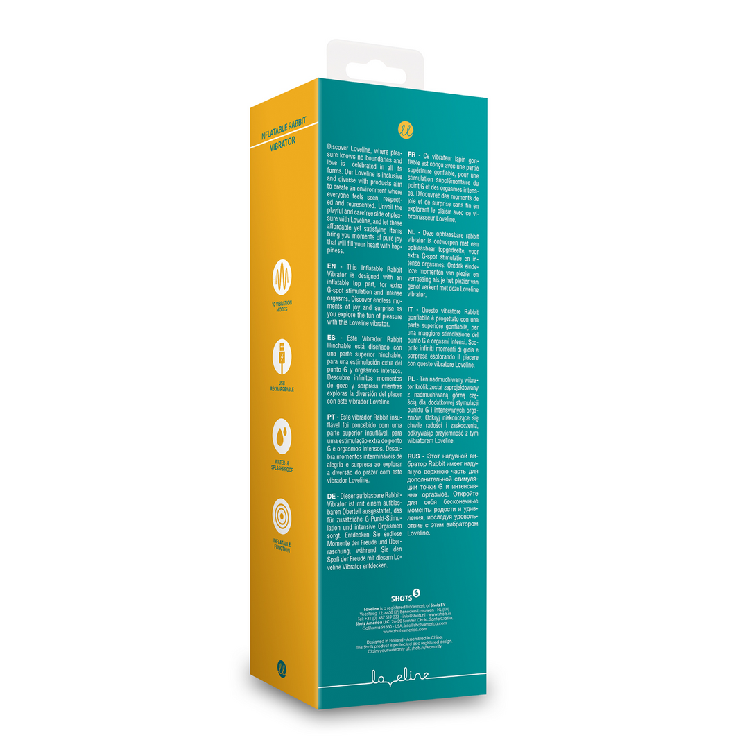 Loveline by shots Opblaasbare Konijnen Vibrator - Pauwblauw (8714273048950)