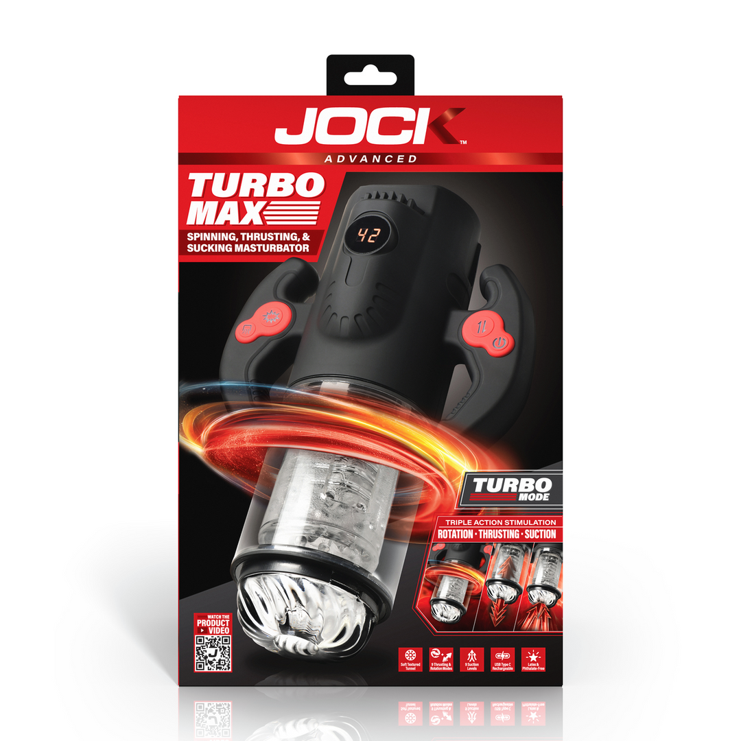Curve toys Turbo Max - Draaien, Duwen en Zuigen Masturbator - Transparant/Zwart (653078944976)