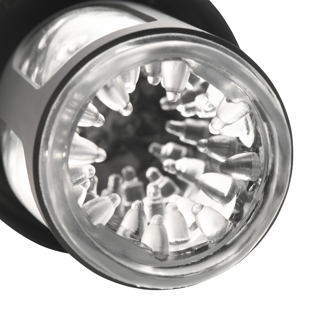 Curve toys Auto Spin - Draaien en Duwen Masturbator - Transparant/Zwart (653078944969)