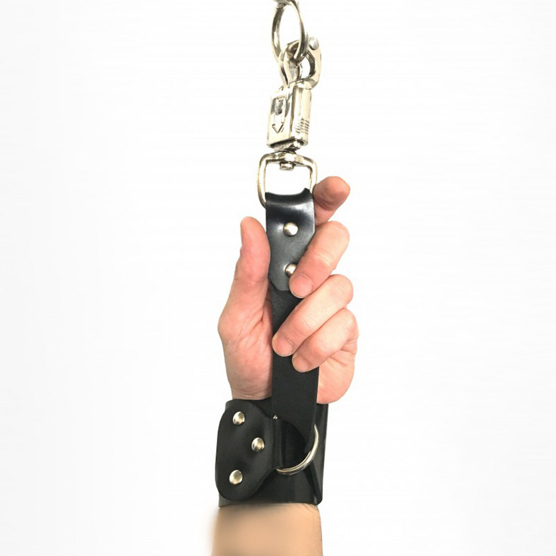 Red leather Leren Handboeien met Anti-Panic Karabijnhaak - Zwart (3662811326815)