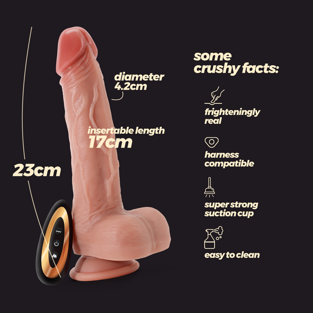 Crushious Inviktus Vibe - Vloeibare Siliconen Duwende Draaivibrator met Verwarming - 9 / 23 cm - Vleeskleur (7403254159266)
