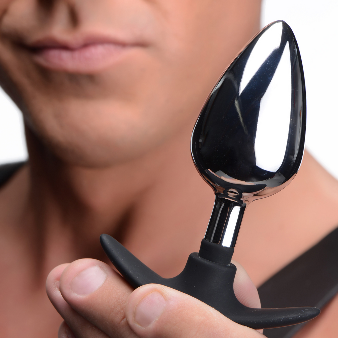 Xr brands Donkere Indringer - Metaal en Silicone Anale Plug - Groot (848518036148)