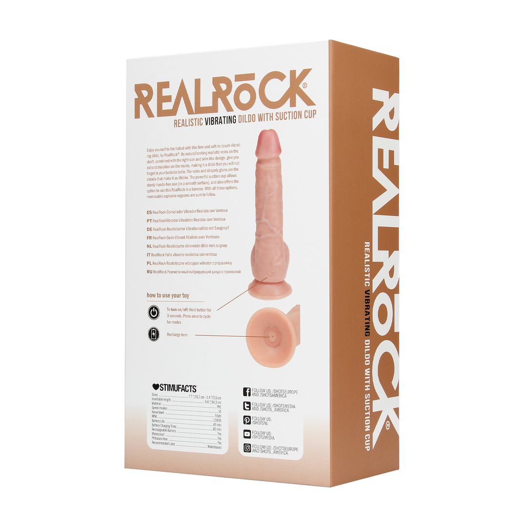 Realrock by shots Vibrerende Regelmatige Rechte Penis met Ballen - 7 / 18 cm - Vlees (8714273041722)