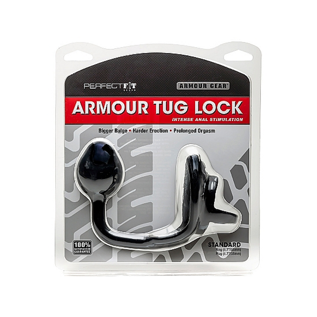 Perfectfitbrand Armor Tug Lock - Cockring met Ball Strap en Butt Plug - Medium (854854005151)