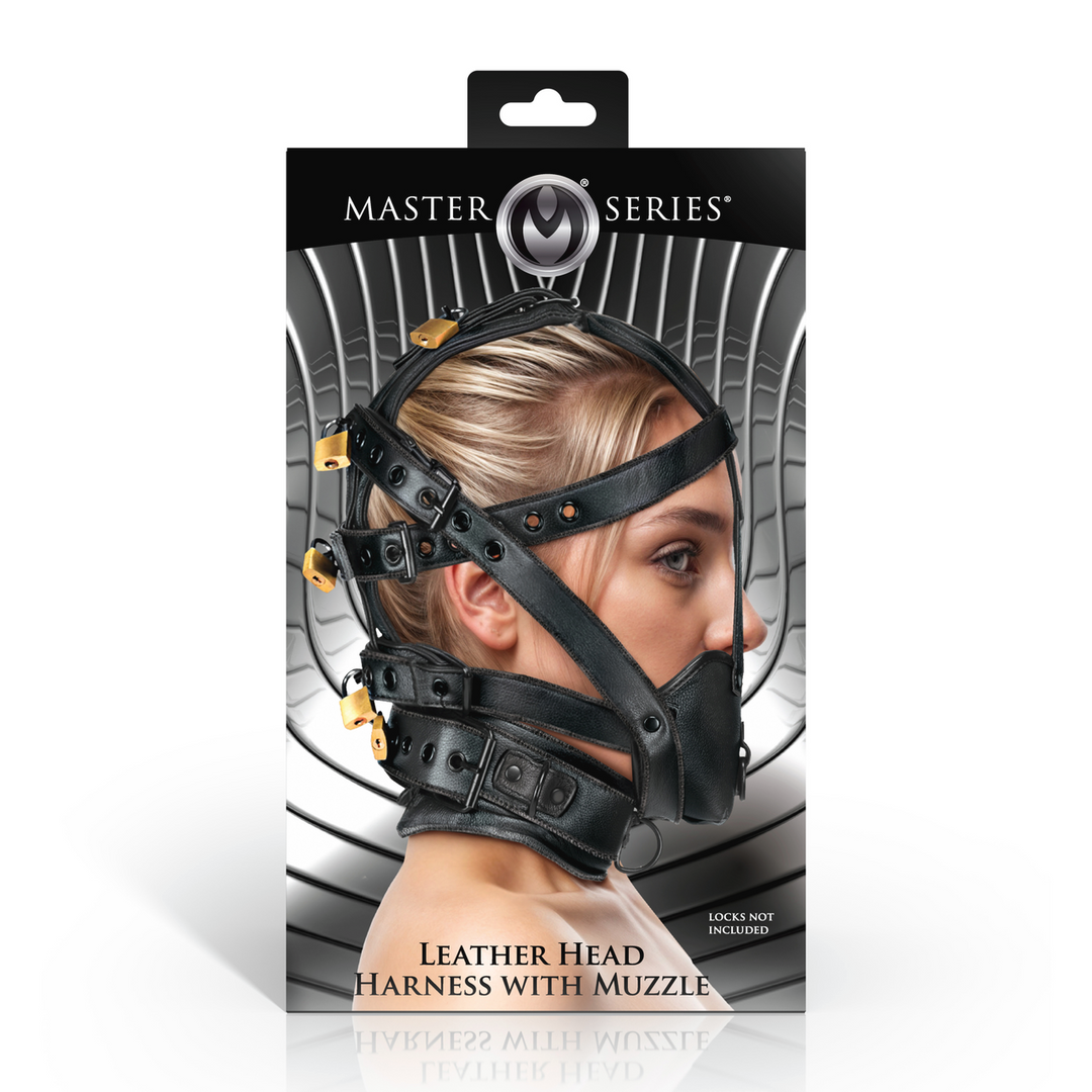 Xr brands Leren Hoofdharnas met Muilkorf - Zwart (848518059222)