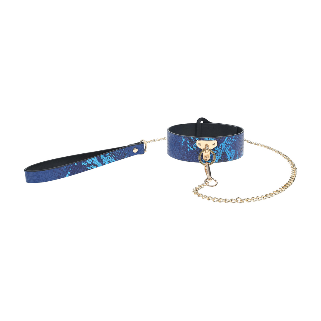 Ouch! by shots Florence Collectie - Halsband met Leash - Blauw (8714273056498)