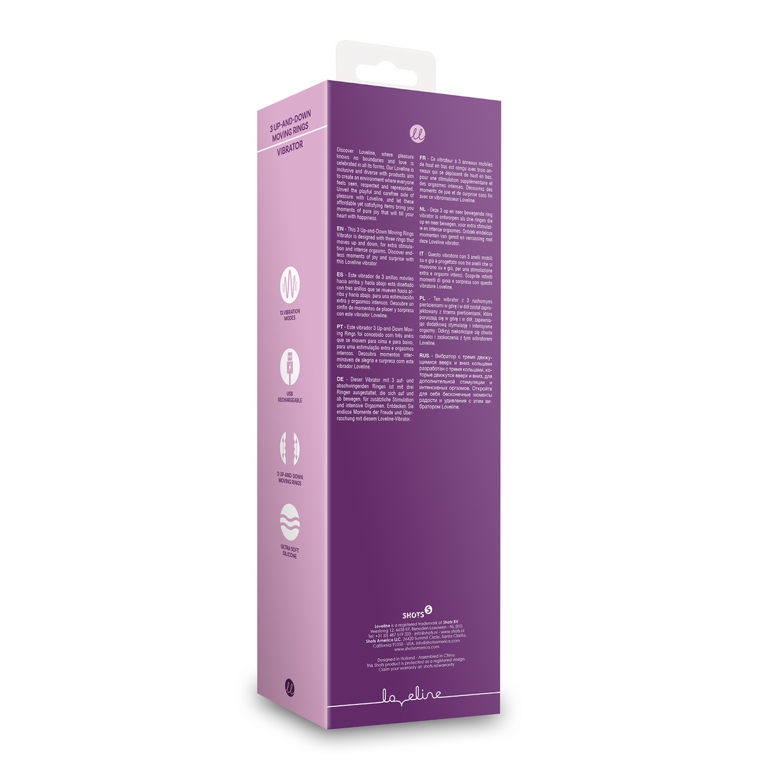 Loveline by shots 3 Op-en-Neer Bewegende Ringen Vibrator - Orchidee Paars (8714273049131)
