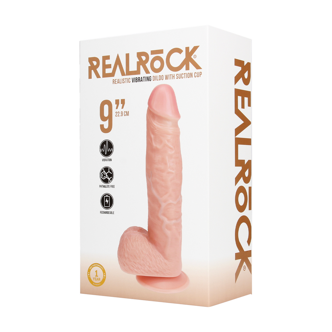 Realrock by shots Vibrerende Reguliere Rechte Penis met Ballen - 9 / 23 cm - Vlees (8714273041746)