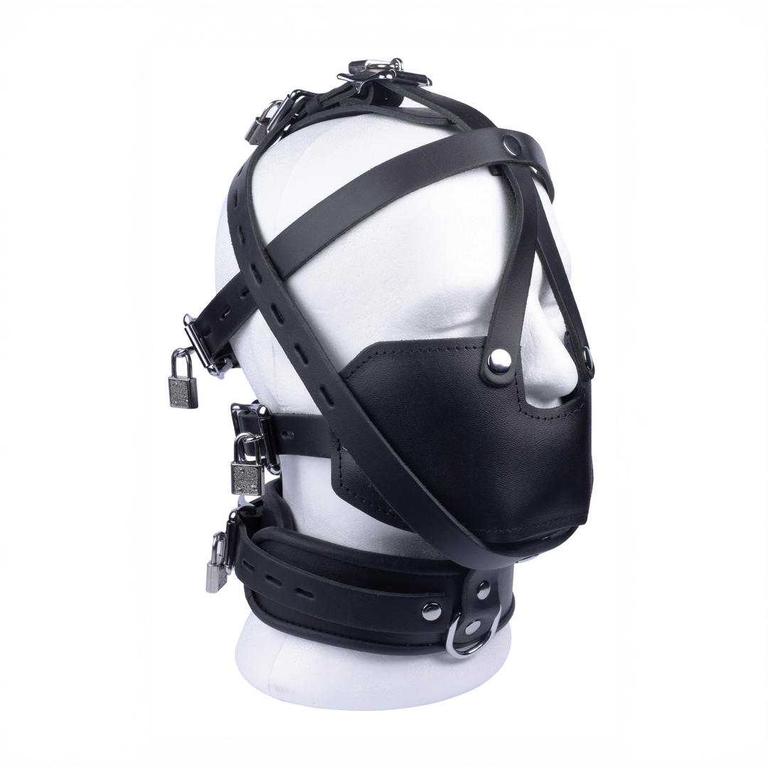 Red leather Leren Masker - Zwart (3662811296897)