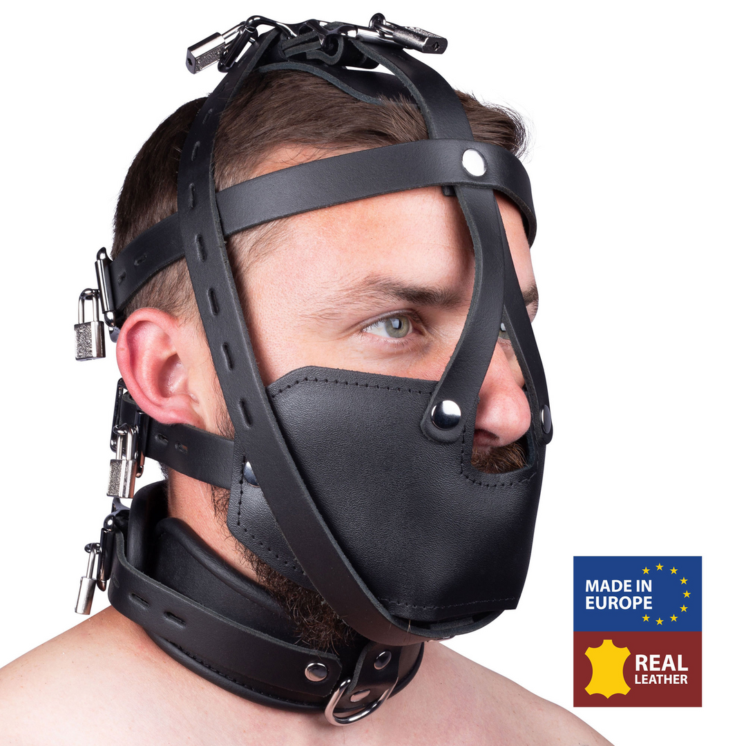 Red leather Leren Masker - Zwart (3662811296897)