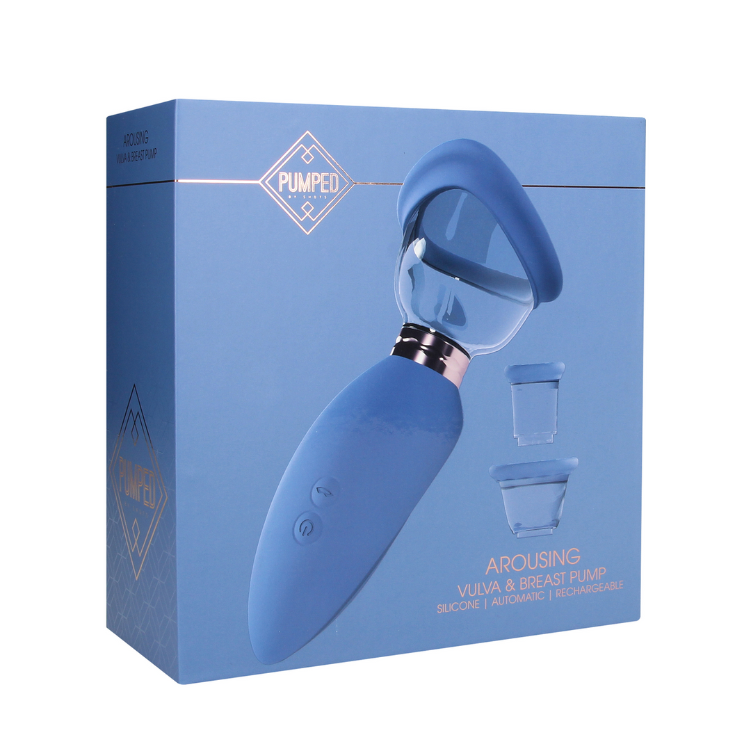 Pumped by shots Opwindend - Oplaadbare Vulva- en Borstpomp - Blauw (8714273055347)