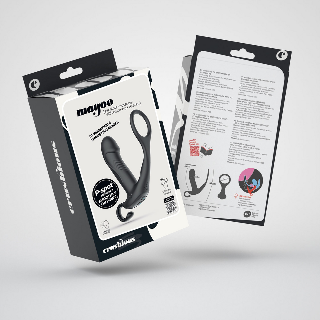 Crushious Magoo - Vibrerende en Duwende Prostaatmassager met Cockring en Afstandsbediening - Zwart (7403254158924)